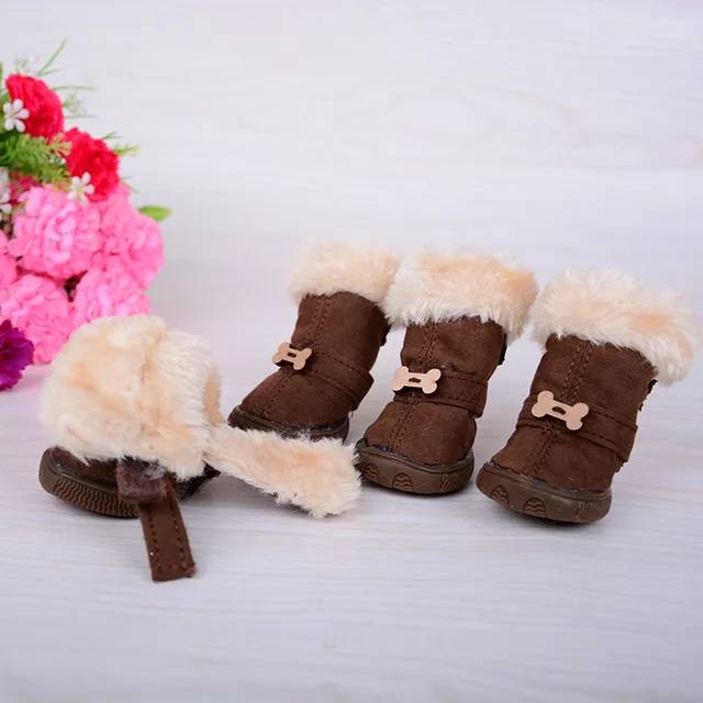 Classic Soft Small Dog Boots Winter Warm Cute Pink Shoes Teddy Dog Snow