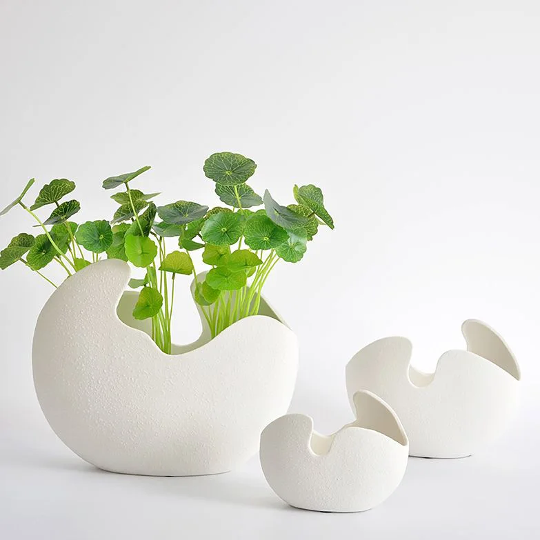 

3pcs/set Handmade Creative White Modern Ceramic Vase Egg Shell Shaped for Homes Decorations Matt Finished Unglazed Flower Vase