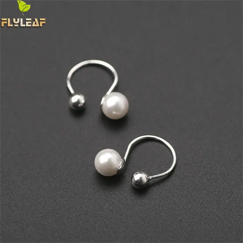 

Flyleaf Real 925 Sterling Silver No Ear Hole Shell Pearl Ear Bone Clip On Earrings For Women Simple Earings Fashion Fine Jewelry