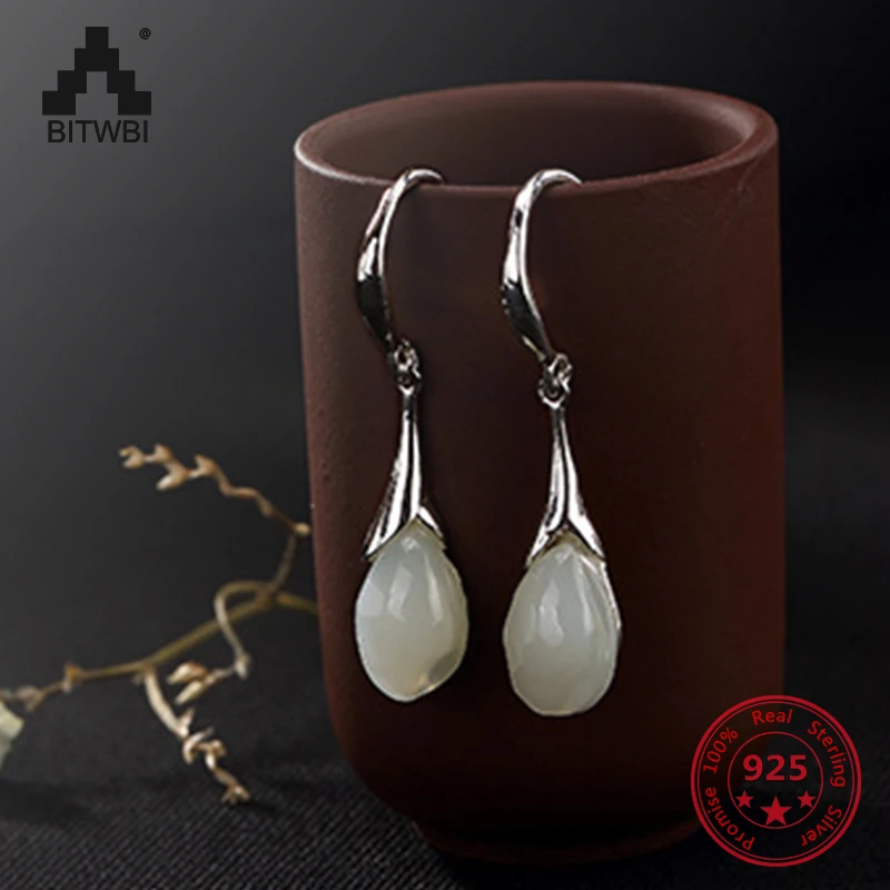 

S925 Sterling Sliver High-end Women Drop Earring Vintage Fashion Jade Earring Jewelry Best Jewelry Gift for Female