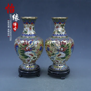 

China Old Beijing Old technology enamel cloisonne dragon Phoenix vase A pair