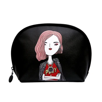 

2019 New Cartoon Characters Black Cosmetic Bag Women Small Makeup Bags Female Zipper Cosmetics Bag Portable Travel Make Up Pouch