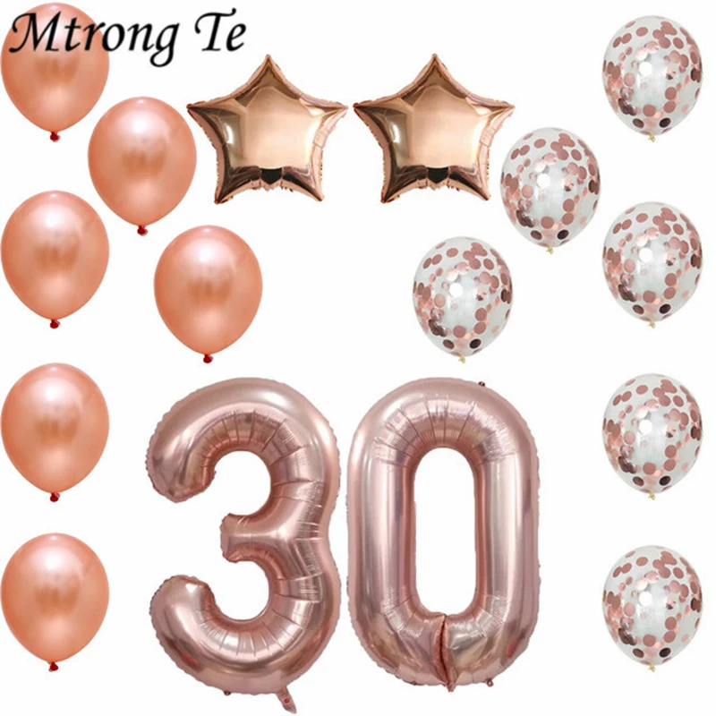 

16pcs 1 16 18 20 30 40 50th Rose Gold Star Confetti balloons 30inch Number Foil Balloon happy Birthday Party Decoration Supplies