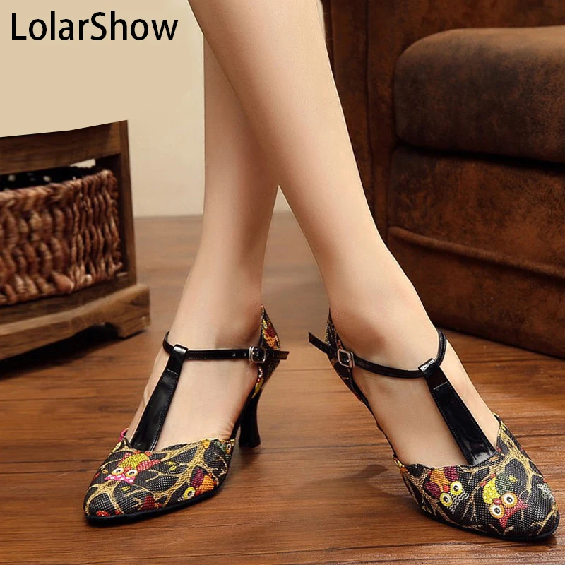 

2017 New Women Embossed Leather Gold Latin Tango Dance Shoes Heel Height 5cm 6cm 7.5cm
