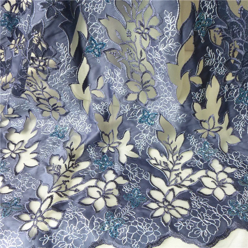 

Flower Embroidery Fabric large Leaves Pattern Tissu Scalloped Satin Sequins Netting Negerian Wedding Mint Lace Fabric