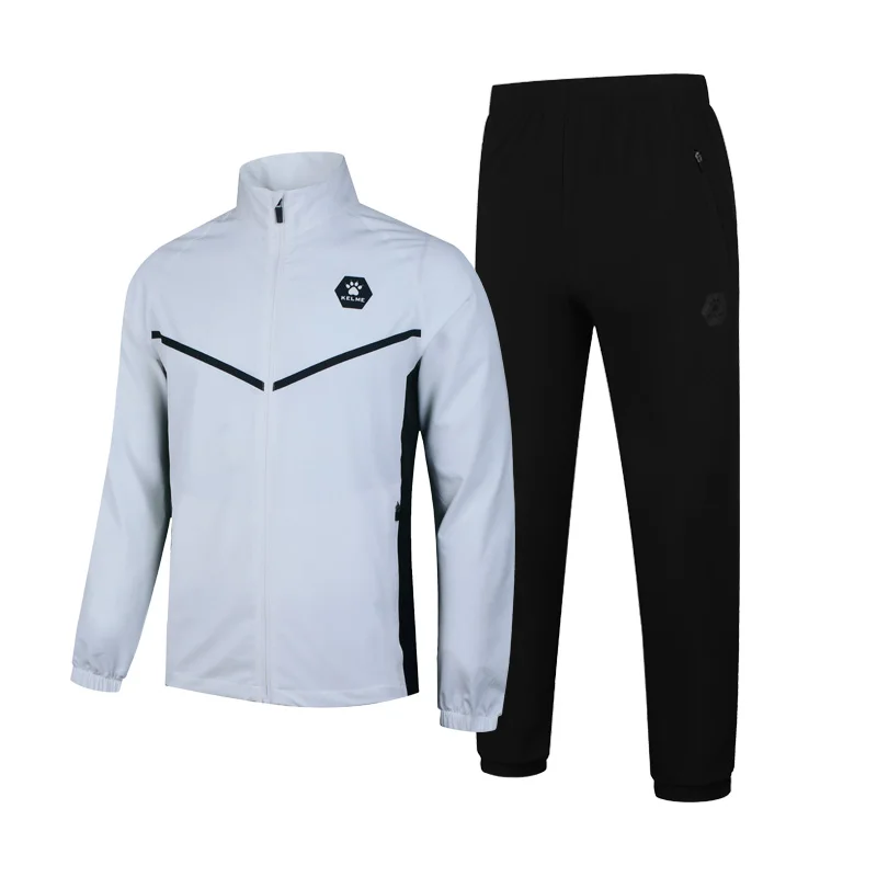 KELME мужской костюм для бега и бега, спортивная одежда для фитнеса, спортивные костюмы для отдыха, тканые теплые костюмы с капюшоном 3981514 - Цвет: White