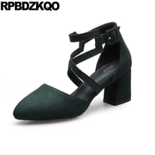 Strappy Modern Ladies Sexy Ankle Strap Sandals Plus Size Green 10 42 Pointed Toe Women Pumps Cross Block High Heels 11 43 New