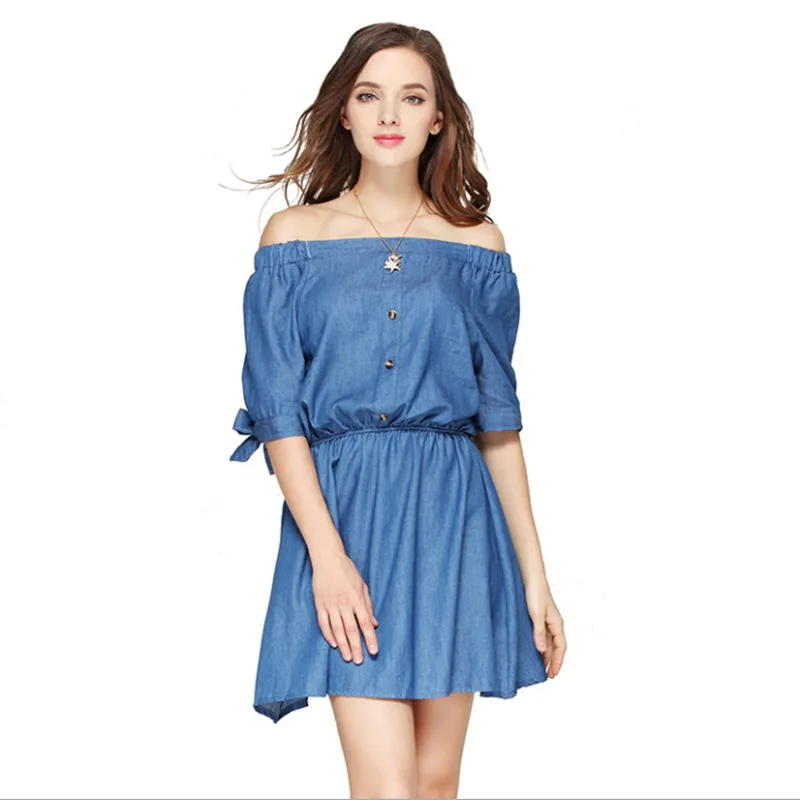 women corset slash neck jeans dress 1_