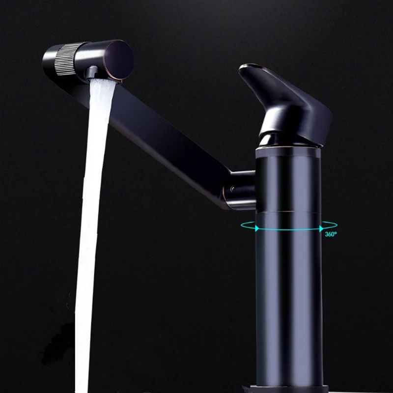 

360 Rotation Spout Modern Basin Mixer Tap ORB Single Handle Wash Basin Faucet For Bathroom Deck Mounted Black Brass Basin Taps