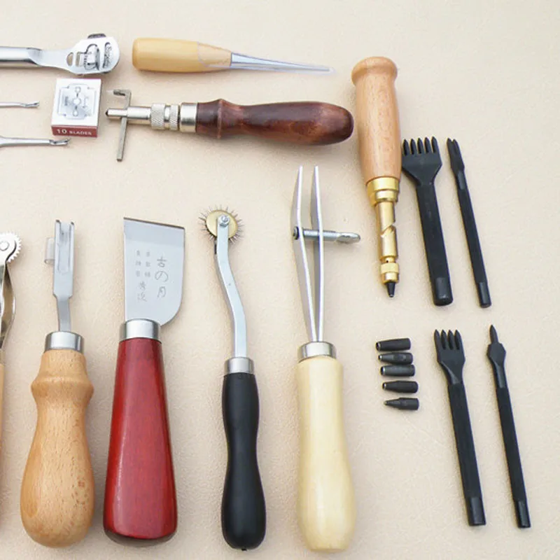 

18PCS Leather Craft Punch Tool Kit Stitching Engraving Work Sewing Handmade Leather DIY Hand Sewing Kit