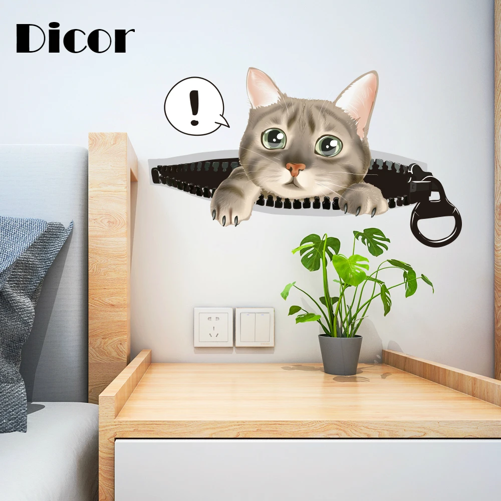 

DICOR Super Kawaii Pocket Kitten 3D Wall Sticker Mini Diy Stickers Creative Funny Toy For Kids Rooms Gift For Baby PVC Removable