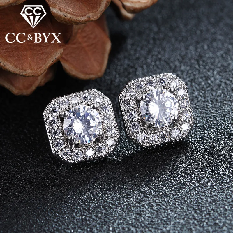 

Square 1.5 Carat Main Stone AAA Stud Earrings For Women Brincos With Fine Austrian Crystal Best Gifts E035
