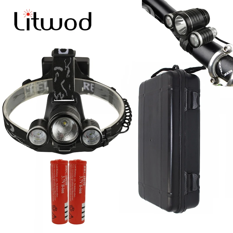 

Litwod Z306633 Led Headlight Bick Headlamp Cree XM-L T6 Head lamp Frontale bicycle 2in1 night light hunting /riding battery box