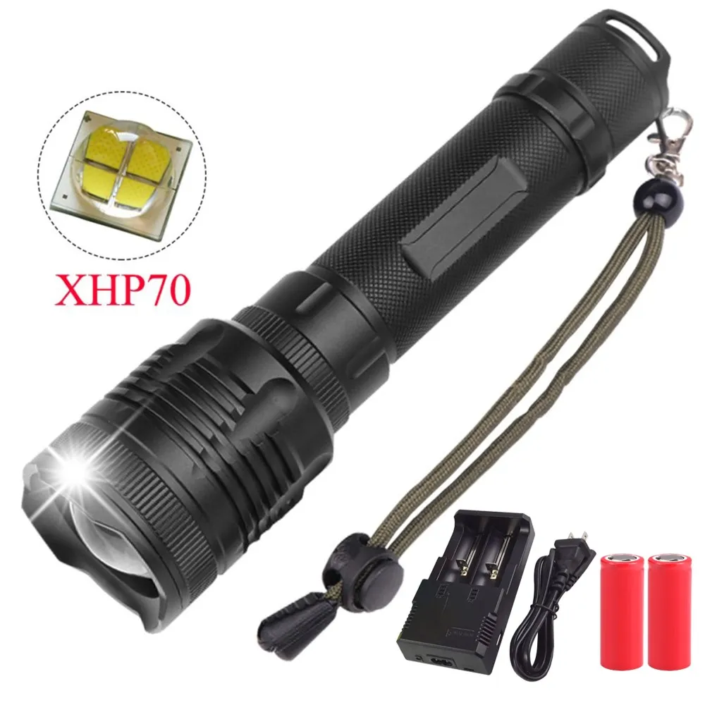 

40000Lumes XHP70 LED Flashlight XHP50 convoy lens 40W chip Lamp 2*26650 Powerful Tactical LED Flash light torch Zoom LED Torch