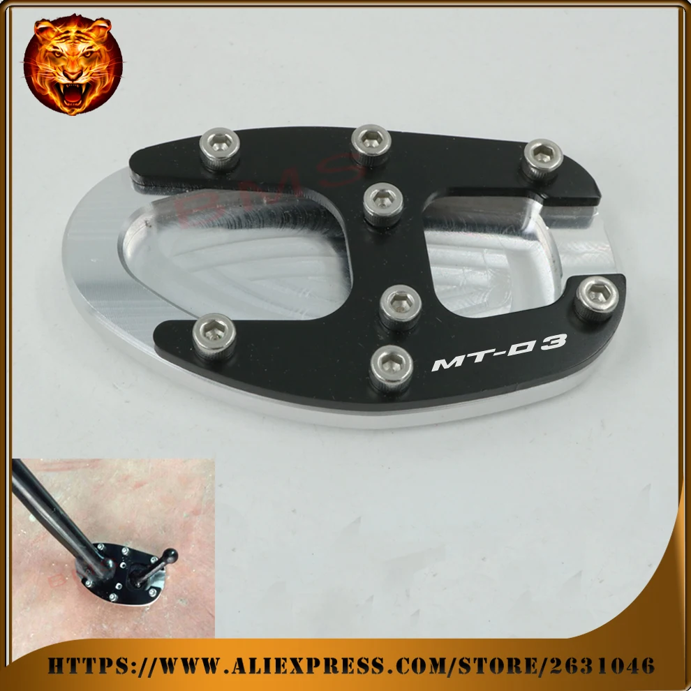 

Motorcycle foot foots Side Kickstand pad Stand Extension Support Plate For YAMAHA MT03 MT-03 2016 2017 free shipping logo Black