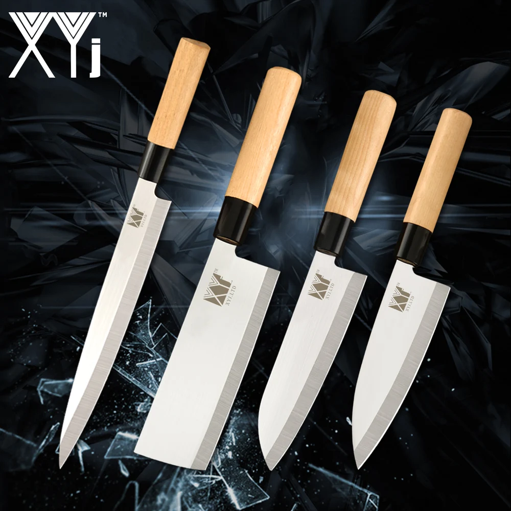 

XYj 4pcs Stainless Steel Knives Set Plastic Yellow Handle Sharp Blade Sashimi Chef Chopping Santoku Knife 9'' 6.5'' Cooking Tool