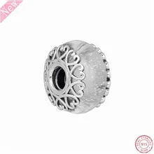 Замысловатое сердце переливающийся белый стеклянный бисер Мурано Для женщин Изготовление ювелирных изделий DIY Fit PANDORA Подвески Серебро 925 P5050