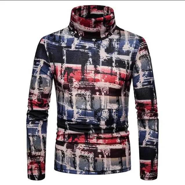 

High quality Fashion Stylist Pullovers men's High Collar Plaid printed long sleeve Casual Sweater Hip Hop Punk Style Sweater