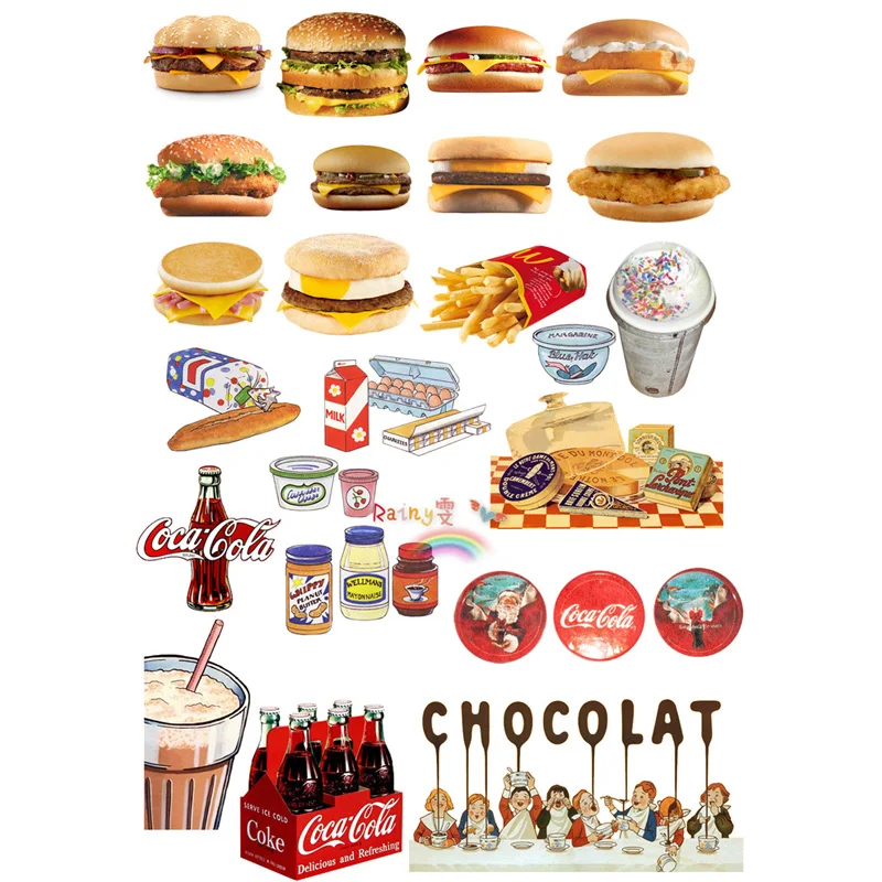 

2 pcs/lot Hamburger Cola DIY Decoration Uncut Waterproof Paper Sticker Post It Stationery Scrapbook Cute Bullet Journal Stickers