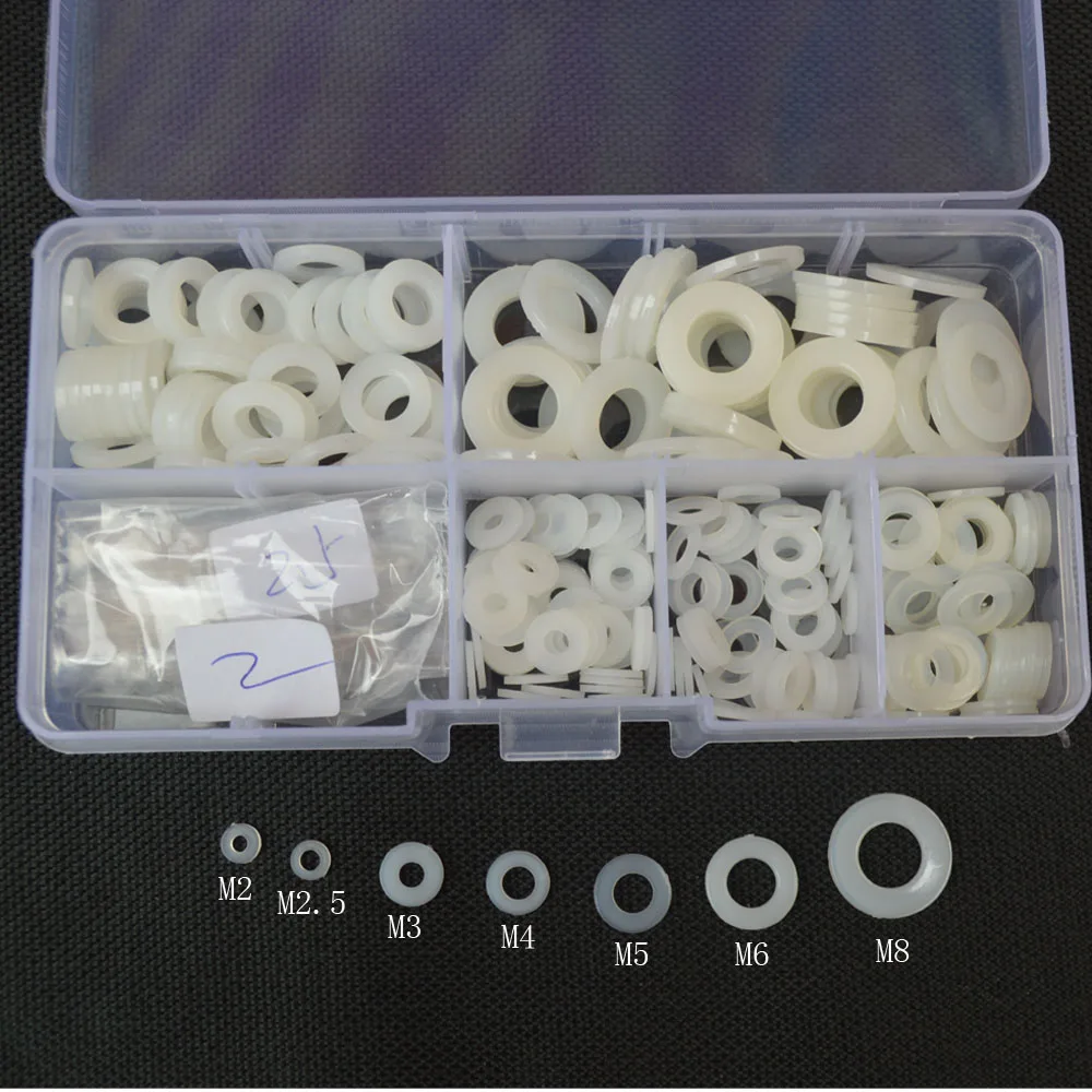 Black White Nylon Washer Spacer Seals Gasket Plastic Flat Ring Set Assortment 