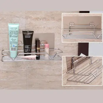 

Bathroom Storage Shelf No Drilling Wall Mounted Adhesive Bathroom Kitchen Storage Display Shelf Rack Stainless Steel Towel Racks