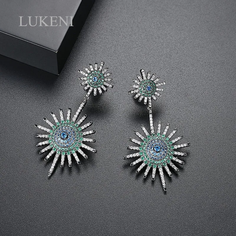 

LUKENI New Design Elegant Gun Black With White Cubic Zircon Geometric Earrings For Women Fashion Jewelry