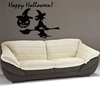 

Wall Decals Vinyl Sticker Murals Happy Halloween Decor Witch Pumpkin Decal