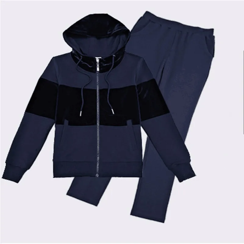 

Spring /Fall /2019 Women's Gold velvet Brand Velvet fabric Tracksuits Velour suit women Track suit Hoodies and Pants sapphire