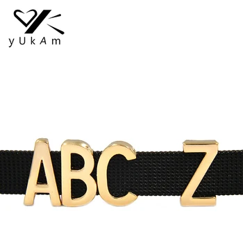 

YUKAM Keys Sliders Gold Alphabet A-Z Slide Letter Charms Keeper for Leather Mesh Keeper Bracelets DIY Jewelry Accessories Making