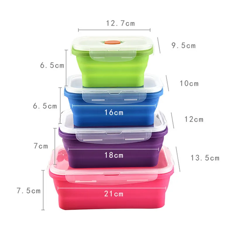Portátil de alta calidad de silicona plegable caja de Bento almuerzo de contenedor de almacenamiento de alimentos cajas deportes al aire libre Camping juego de vajilla