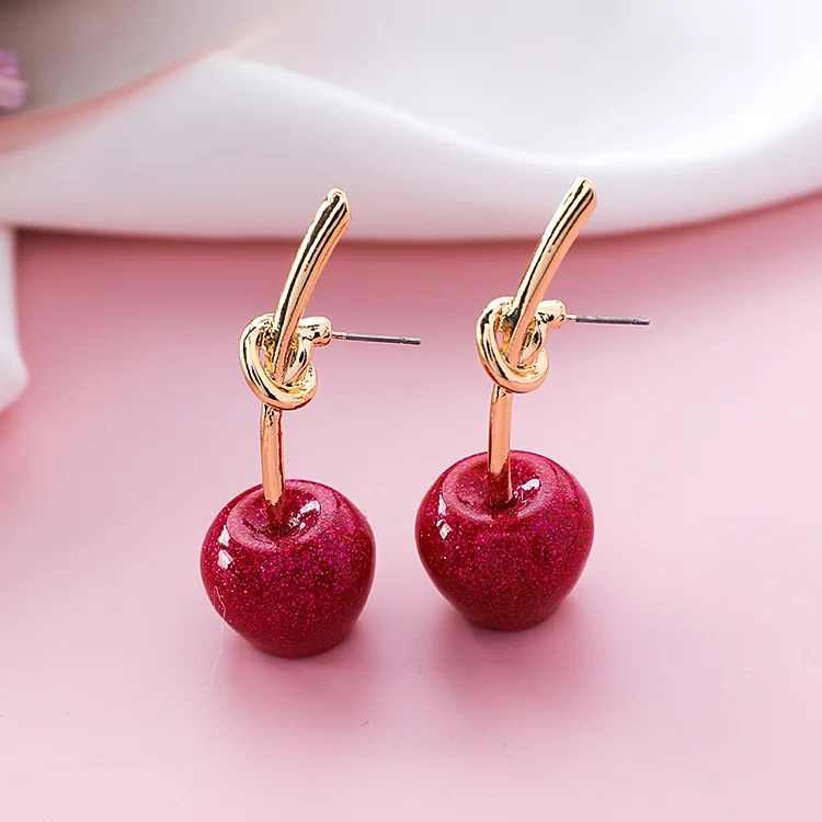 2018 Fashion Creative Lovely Cherry Fruit Stud Earrings ...