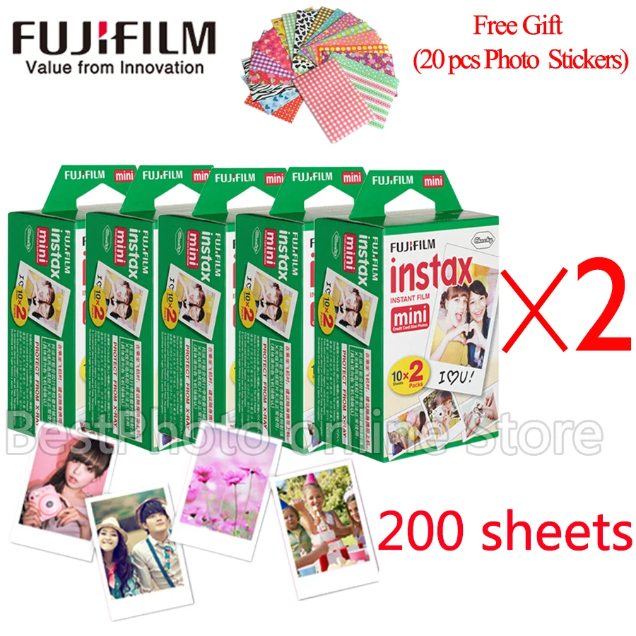 Fujifilm Fuji instax mini 8 пленка 200 листов instsnt фото+ Бесплатный подарок фото наклейки для mini 8 7 s 25 50 s 90 мгновенная бумага для камеры