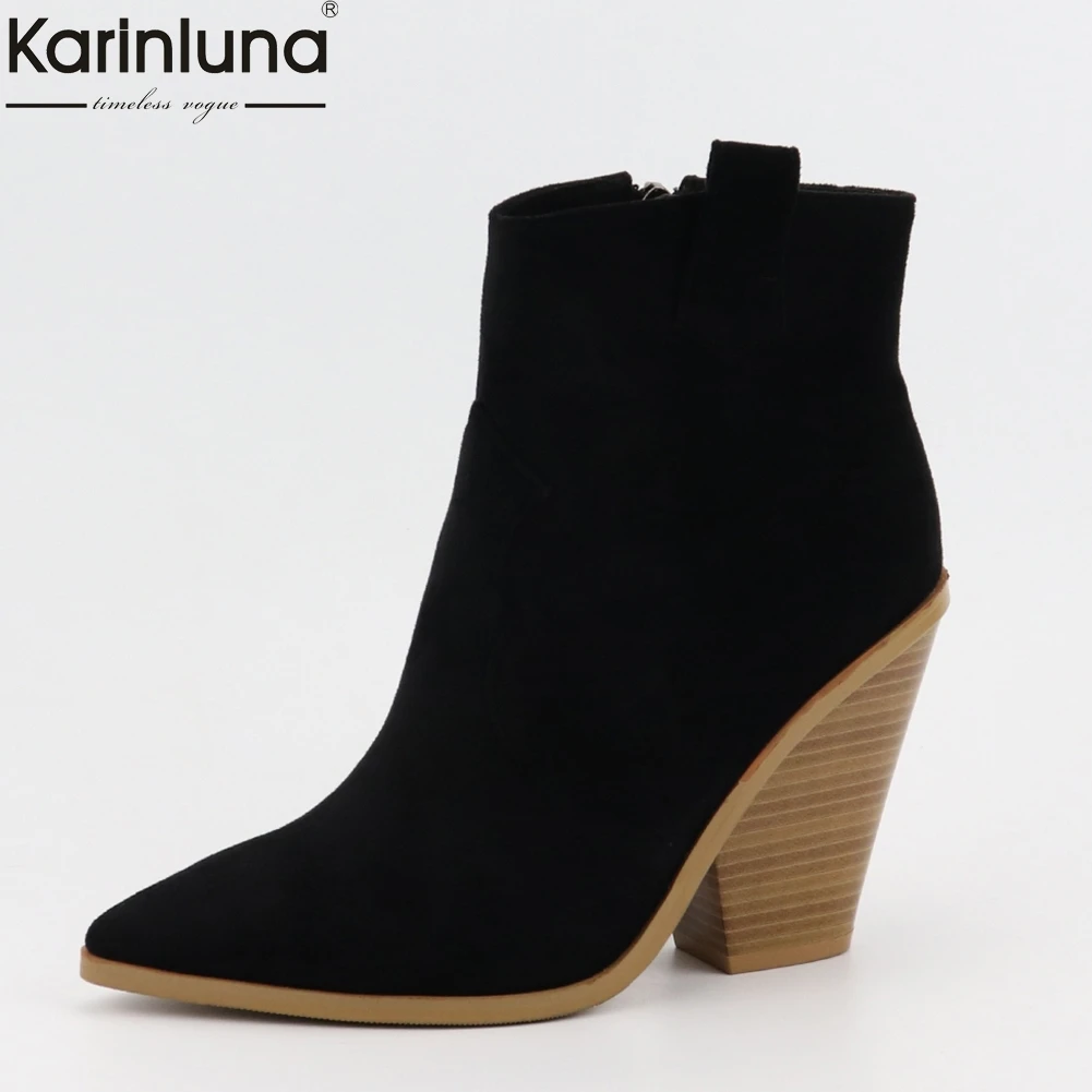 

2019 Big Size 34-43 Leopard Vintage High Heels Ankle Boots Women Shoes Slip On Snake Pointed Toe Western Boots Shoes Woman