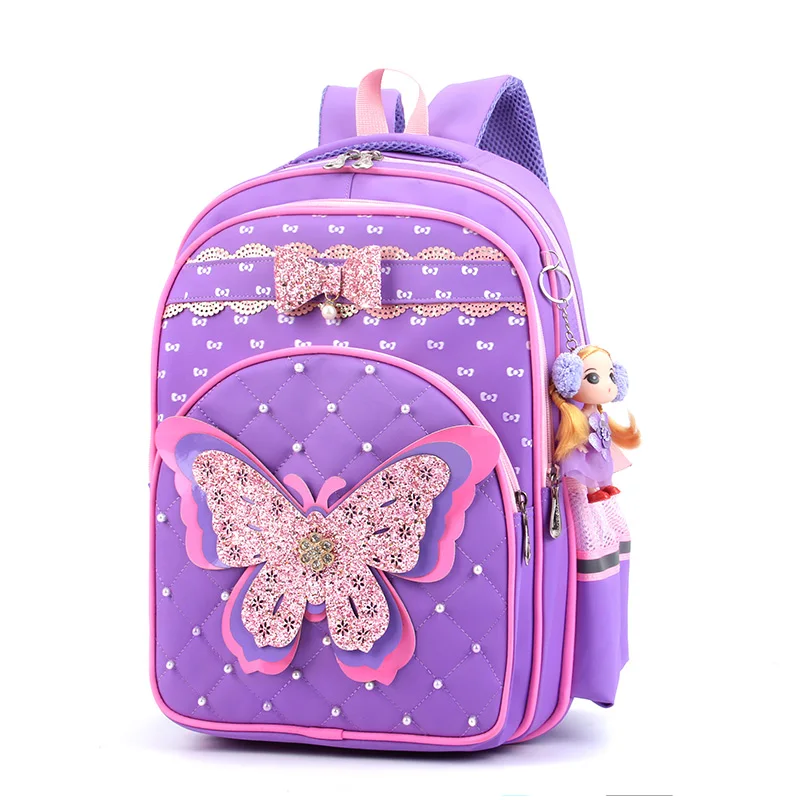 Ортопедический школьный рюкзак с рисунком бабочки, детские школьные сумки, водонепроницаемые нейлоновые Детские рюкзаки для девочек, ранцы, большая ВМЕСТИТЕЛЬНОСТЬ