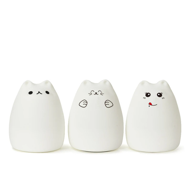  USB rechargeable LED Colorful Night Light Animal Cat stype Silicone Soft Breathing Cartoon Baby Nur - 32965904566
