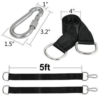 

Tree Swing Straps Kit Hanging Straps Hammock Tree Swing 5Ft With 2 Heavy Duty Carabiner Hooks