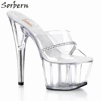 

Sorbern Sexy Clear Pvc Summer Silver Crystals Platform Transparent Mules Blank Slides Chinese Size 35-46 Slides Clear Off White
