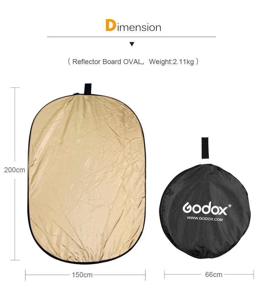 Портативный складной светильник Godox 150x200 см 5 в 1 5" x 79", круглый отражатель для фотостудии
