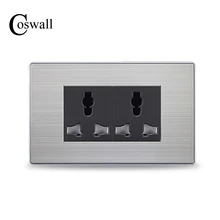 COSWALL 6 отверстий универсальная розетка Роскошная настенная розетка с защитной дверью для детей панель из нержавеющей стали 118 мм* 72 мм