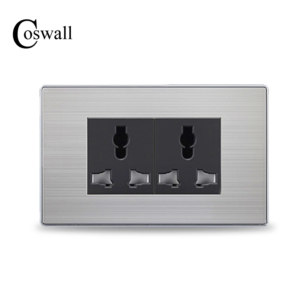 

COSWALL 6 Hole Universal Socket Luxury Wall Power Outlet With Child Protective Door Stainless Steel Panel 118mm*72mm