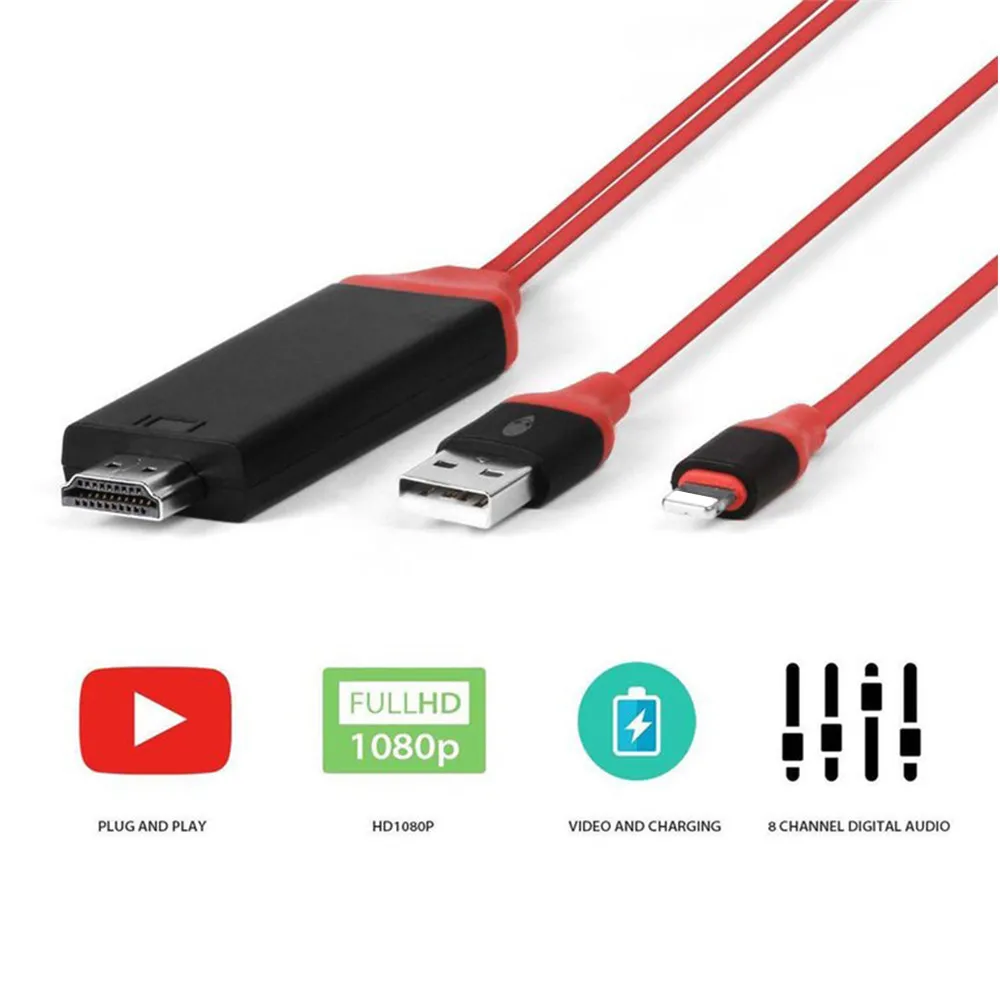 Rovtop 2 м USB 8 Pin к HDMI HDTV AV Кабель-адаптер для iPhone 7 7 Plus 6S 6 Plus 5S 5 Кабель-адаптер для зарядки 0,11