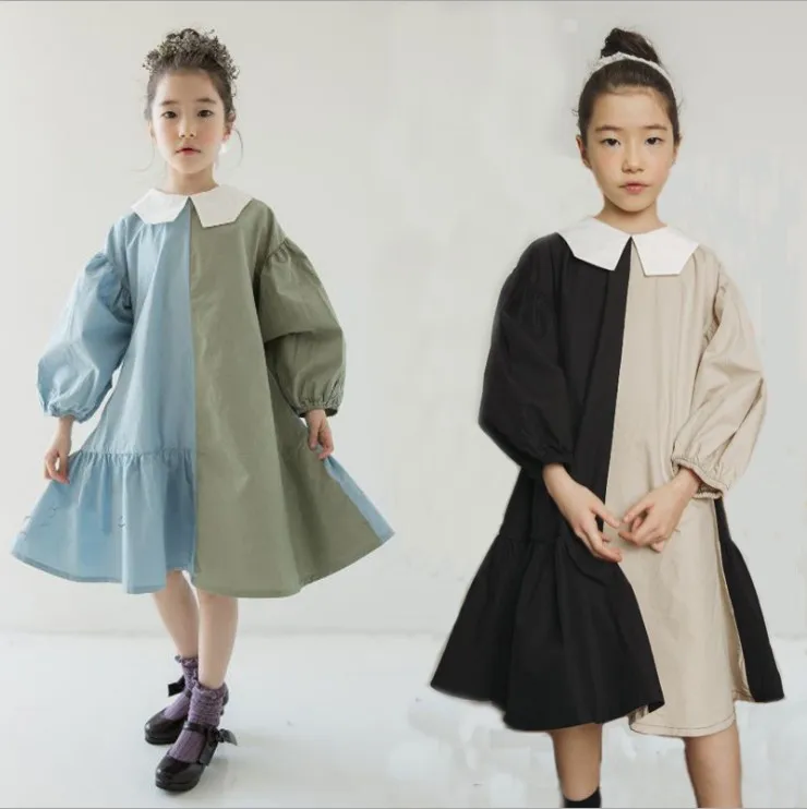 

New 2019 Girls Dress Two Colors Patchwork Children Cotton Dress for Baby Princess Dress Personality Teenage Dresses KD-1899