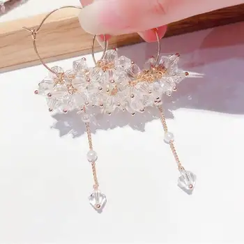 

Dominated 2020 new creative weave crystal geometry circle Women Drop earrings Fashion long Water Drop style earrings