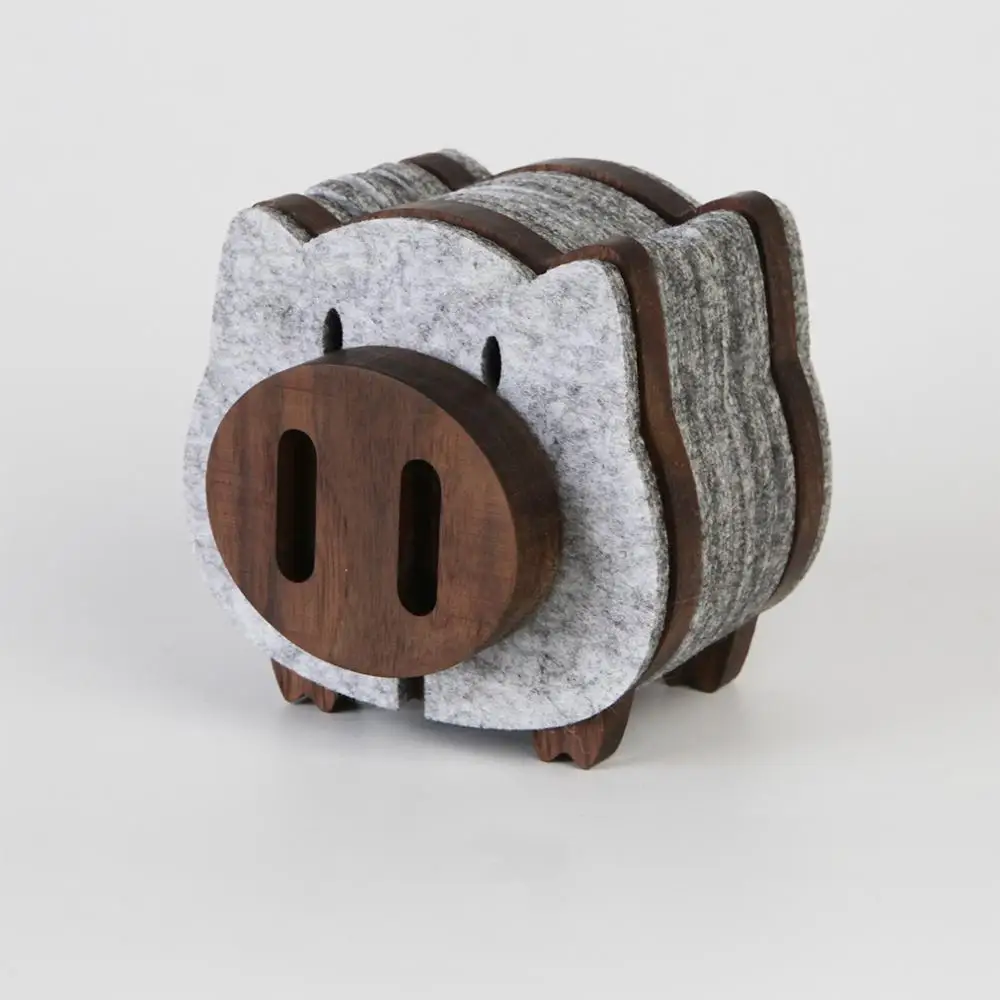 Meilleur Noir noyer feutre sous verres belle forme de cochon 8 pièces feutre napperon pour thé café tasse isolation tampons décor à la maison