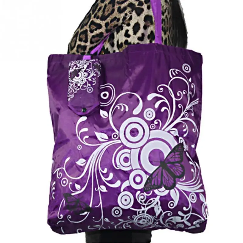Foldable Shopping Bag Butterfly Flower Oxford Fabric Shoulder Bag Portable Eco-Friendly Grocery Bags Reusable Tote for Ladies
