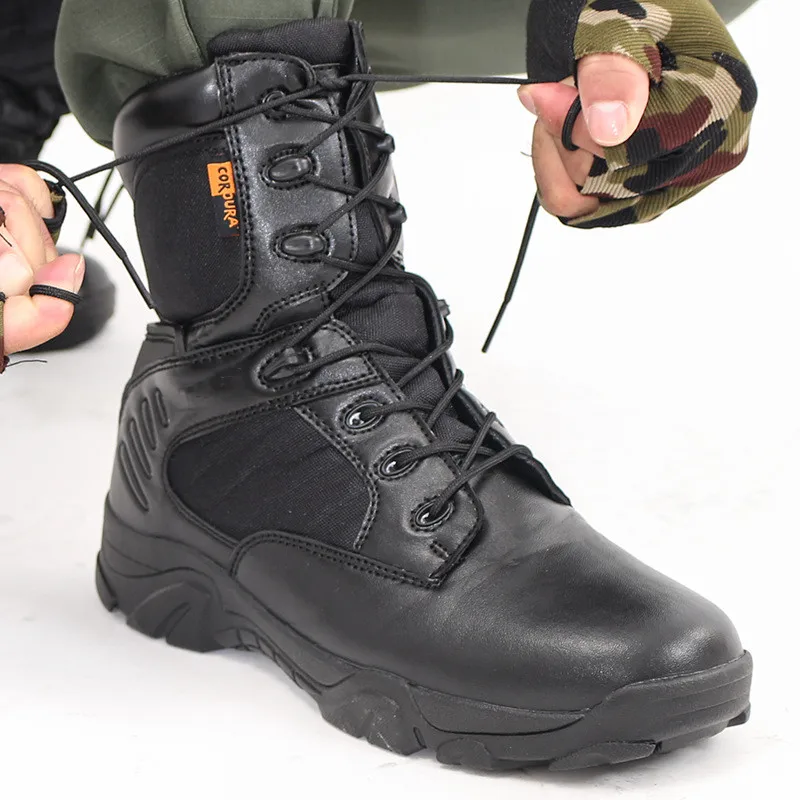 Мужские ботинки; походная обувь; военные ботинки; Мужская обувь для альпинизма и охоты; высокие военные ботинки для пустыни; кроссовки - Цвет: Черный