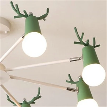 Скандинавские рога Макарон люстра простой пост современный светодиодный люстры спальня столовая железная и деревянная голова оленя потолочный светильник E27 - Цвет абажура: green