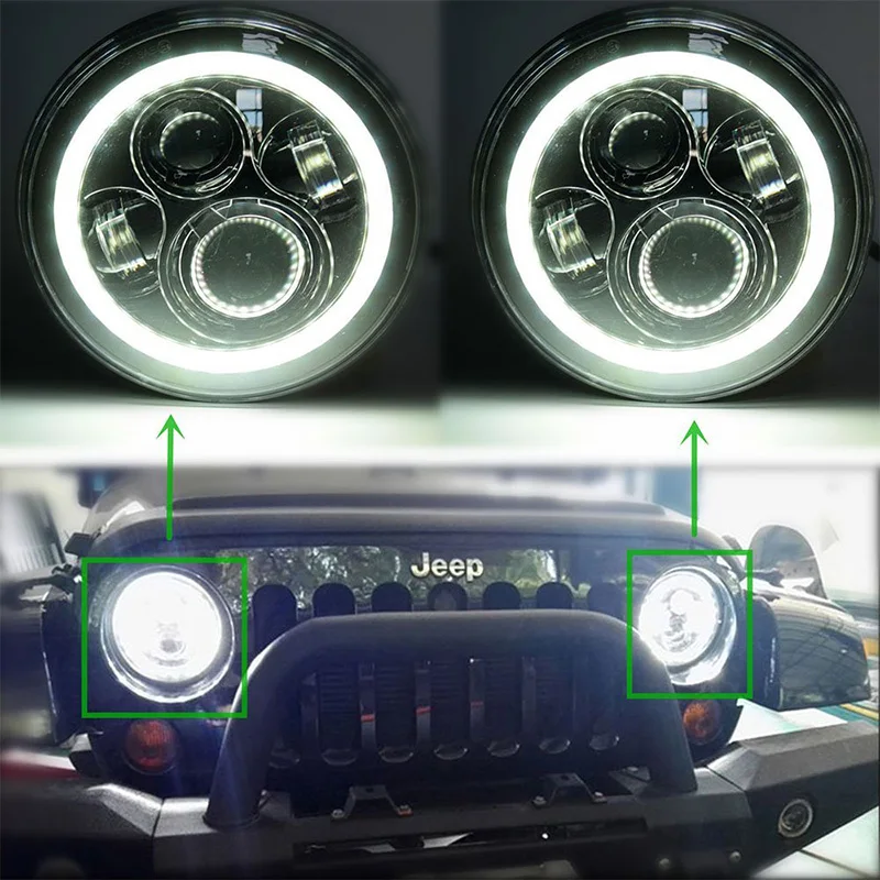 7 ''круглый H4 светодиодный налобный фонарь с Halo ring High/Low Dual Beam для Jeep Wrangler 97-15