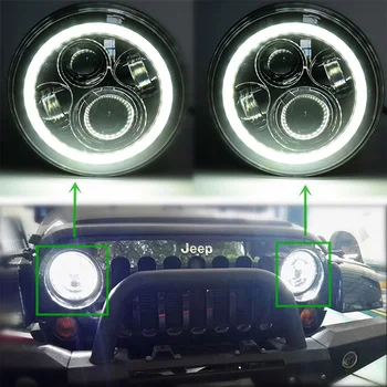 

7'' Round H4 LED Headlight with Halo ring High/Low Dual Beam for Jeep Wrangler 97-15 Hummer Motorcycle headlamp