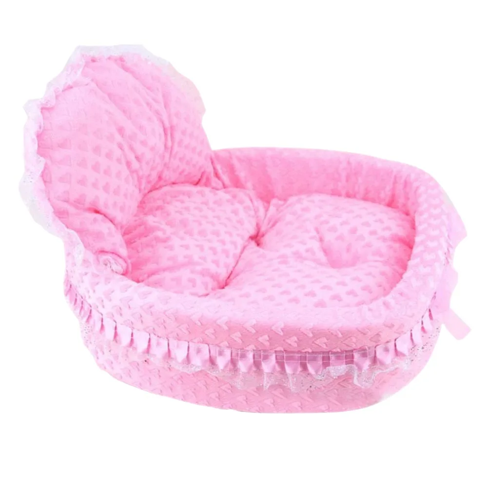 buy Princess Bowknot Style lace Pet Bed Super Cute Soft Winter House Warm Cotton Dog Pet Products Mini Puppy Comfortable Pet Sofa